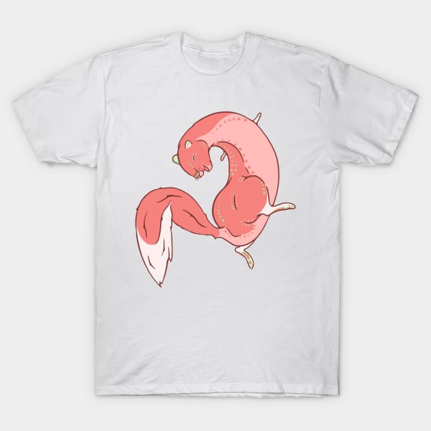 Whimsical Strawberry Weasel Illustration T-Shirt by New World Aster 